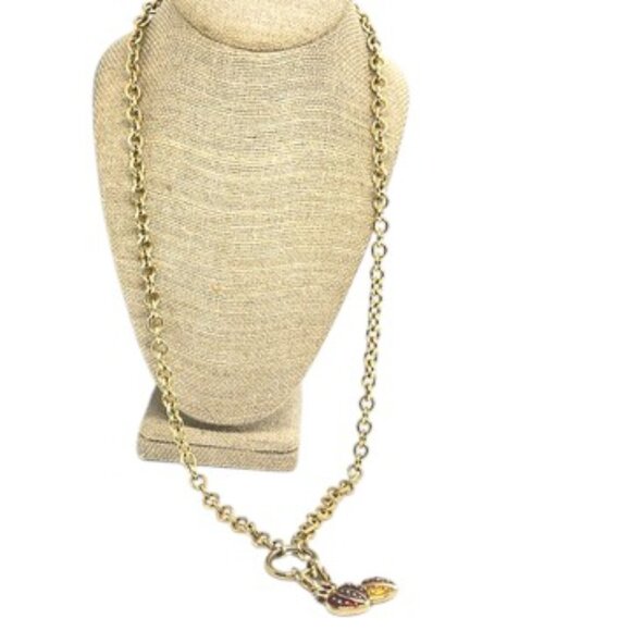 VINTAGE ERWIN PEARL HEART CHARM NECKLACE GOLD TONE ENAMEL RED YELLOW DOUBLE LINK - Picture 7 of 15